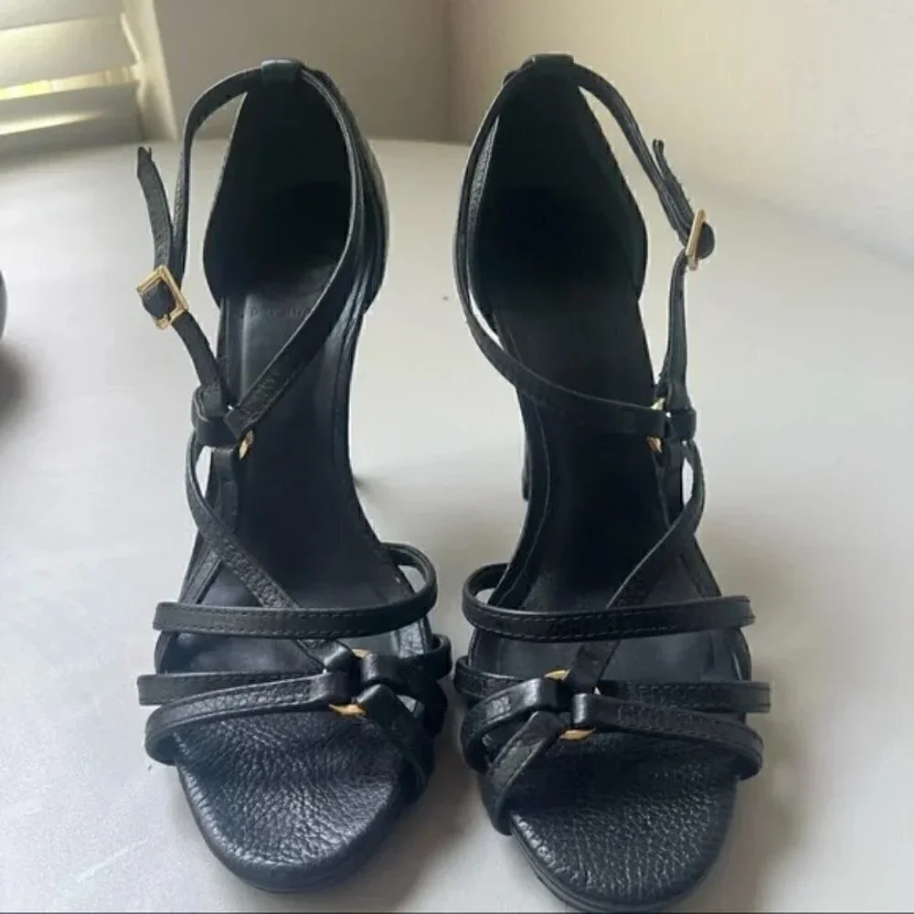 Tory Burch Elizabella, Black Leather Heels Sandals Size 9